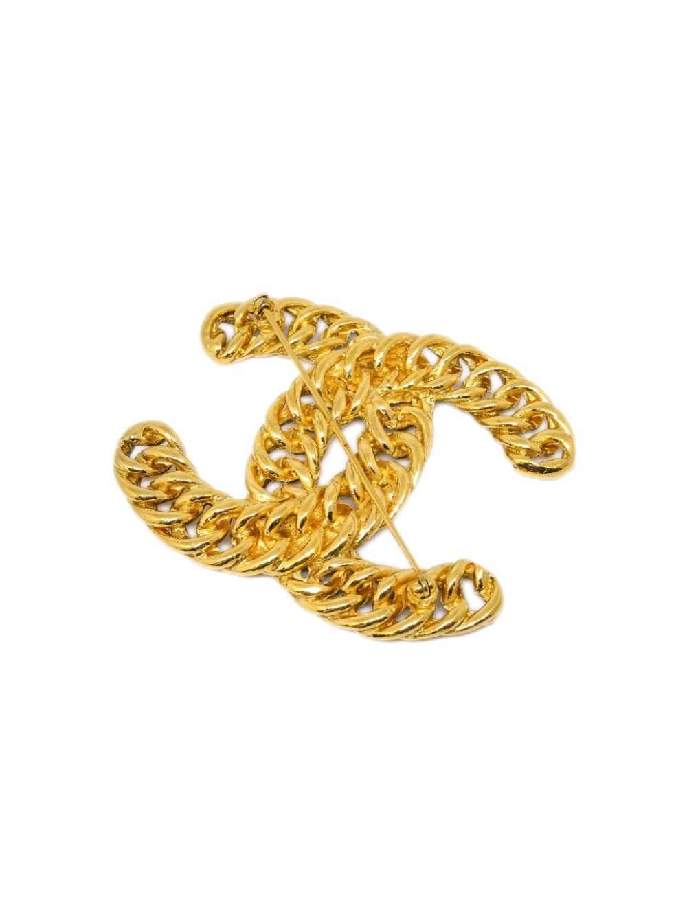 CHANEL Pre-Owned 1990-2000s CC chain brooch - Gold - image 3