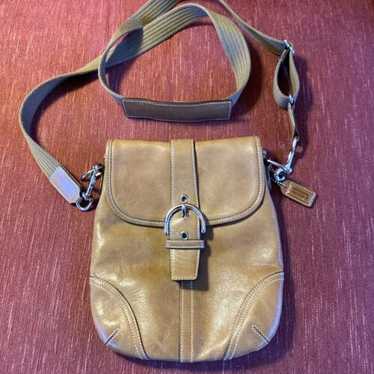 バッグ Vintage Coach Saddle Bag Tan Old Model Vintage Coach Beige Leather Slim Legacy Hippie Flap Saddle
