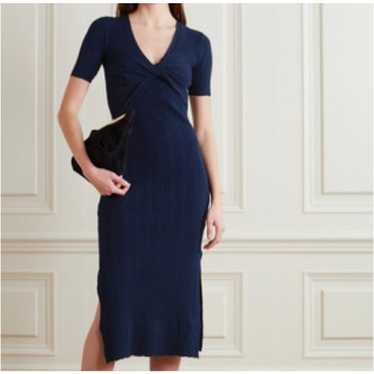 Frame Frame Twist-Front Ribbed Navy Knit MIDI Dre… - image 1