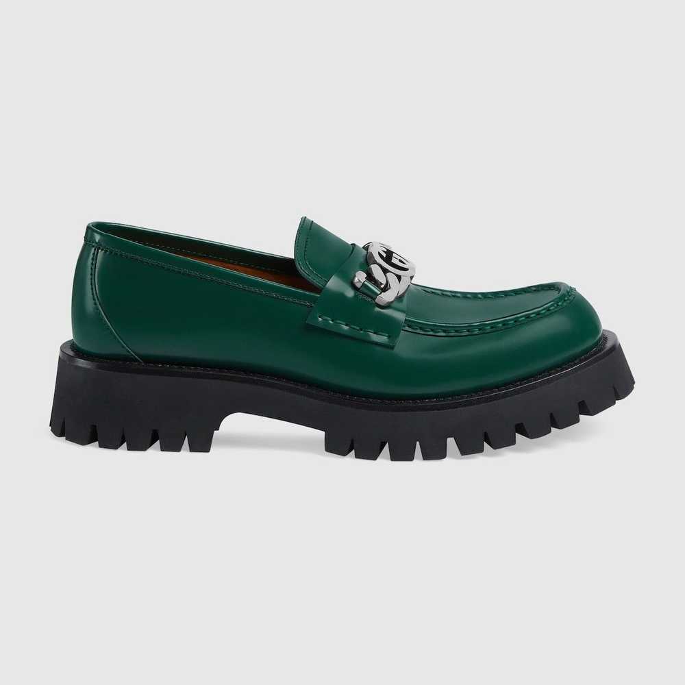 Gucci Leather Loafers with Interlocking G in green - image 1