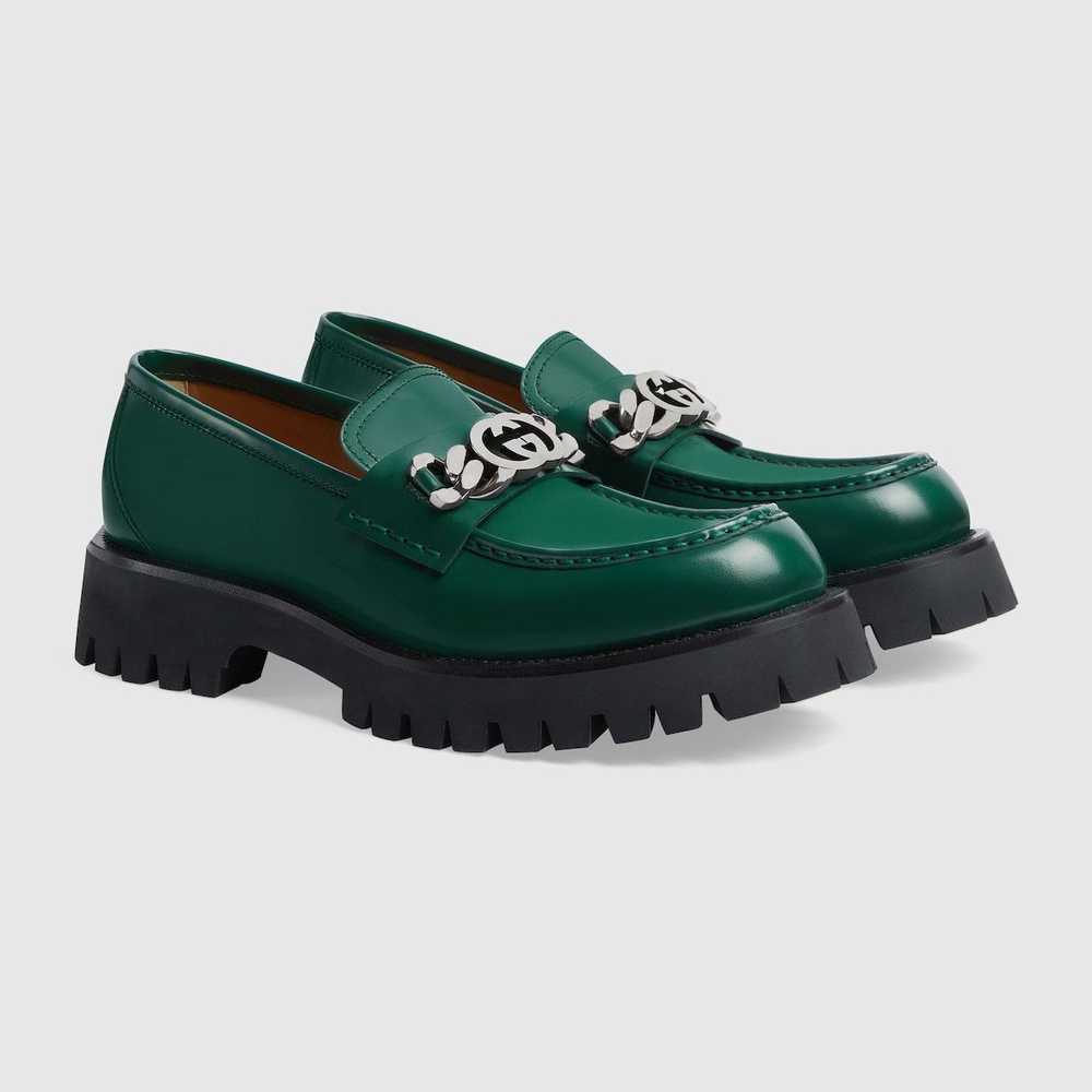 Gucci Leather Loafers with Interlocking G in green - image 2