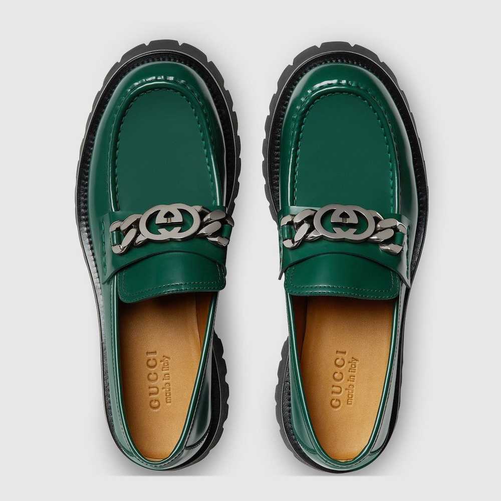 Gucci Leather Loafers with Interlocking G in green - image 4