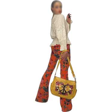 Peace Love Painted Yellow Leather Cross Body Bag … - image 1