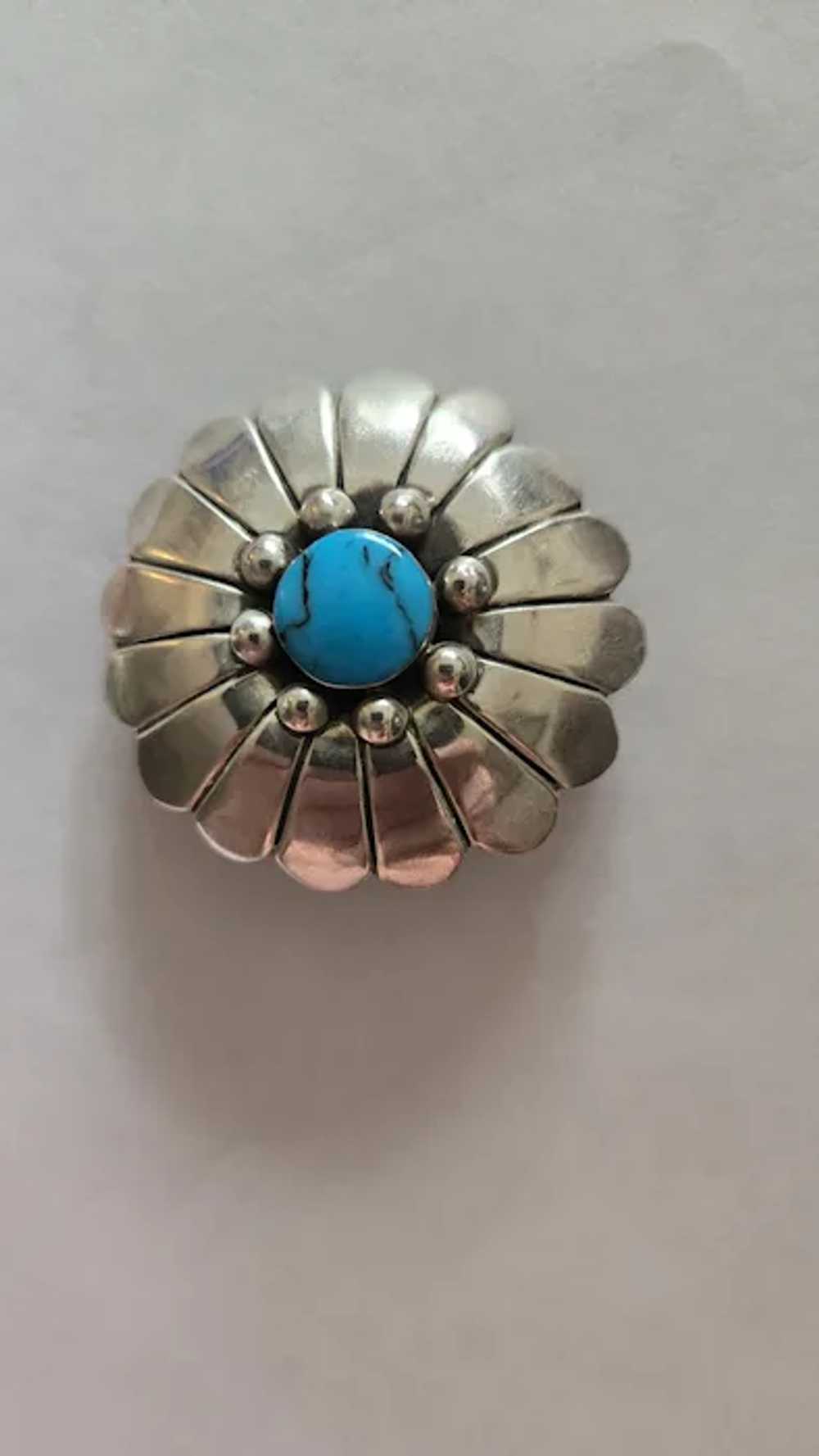 Vintage Mexico FLORAL Flower Turquoise 925 Sterli… - image 3