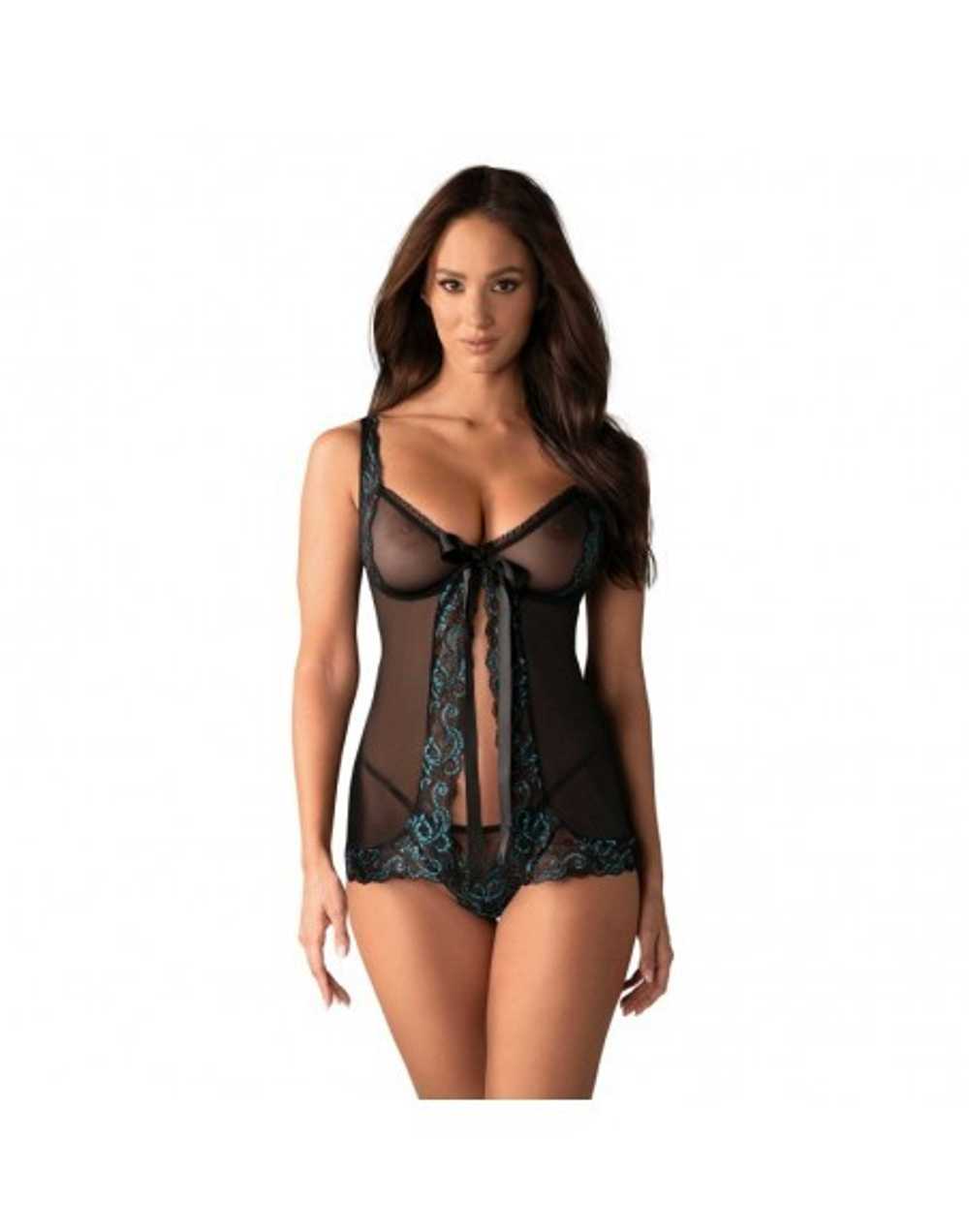 Amanta Babydoll Transparent Black And Turquoise W… - image 1