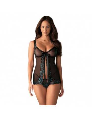 Amanta Babydoll Transparent Black And Turquoise W… - image 1