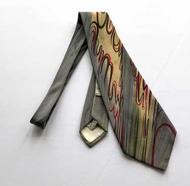 Wide 40s Vintage Necktie Hand Painted Tie Dramati… - image 1