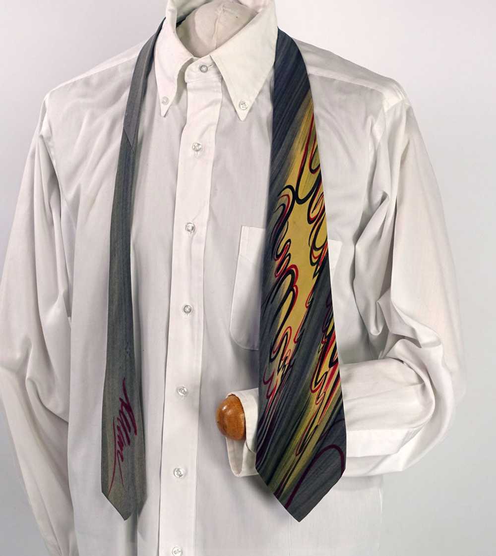 Wide 40s Vintage Necktie Hand Painted Tie Dramati… - image 3