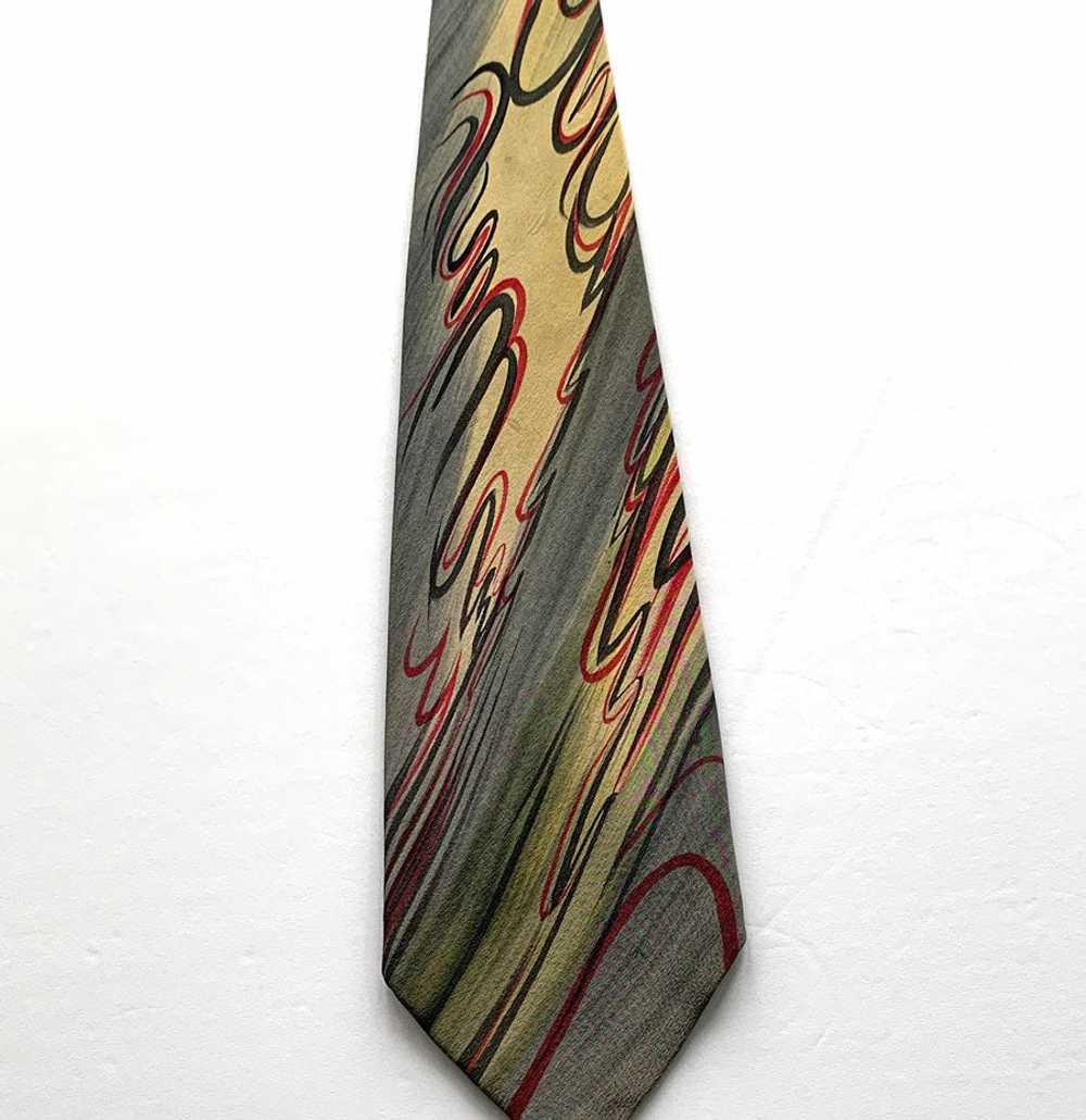 Wide 40s Vintage Necktie Hand Painted Tie Dramati… - image 4