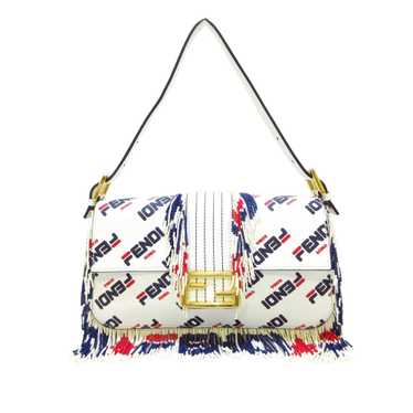 White Fendi Fila Mania Beaded Baguette Shoulder Ba