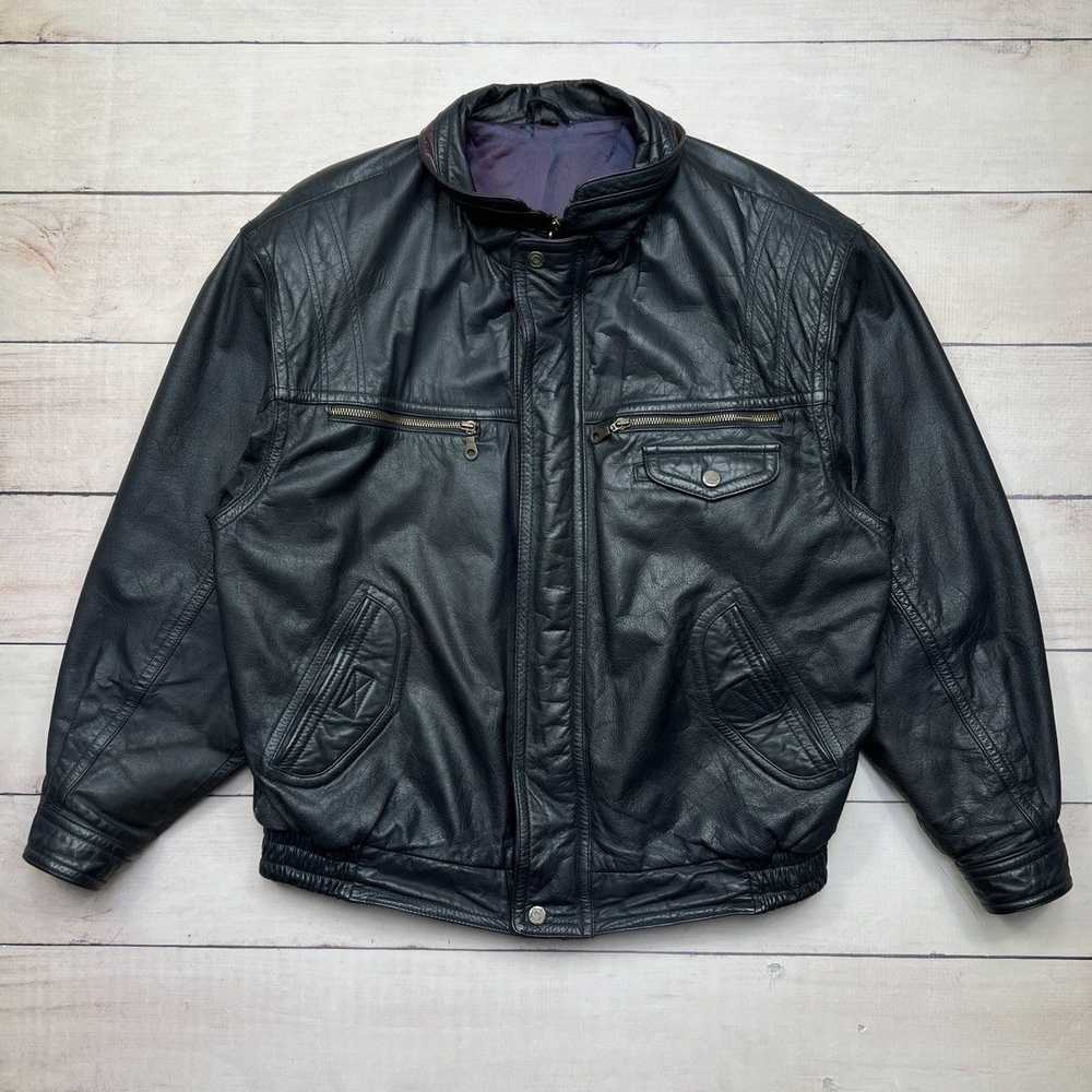 Leather × Leather Jacket × Vintage Vintage Black … - image 1