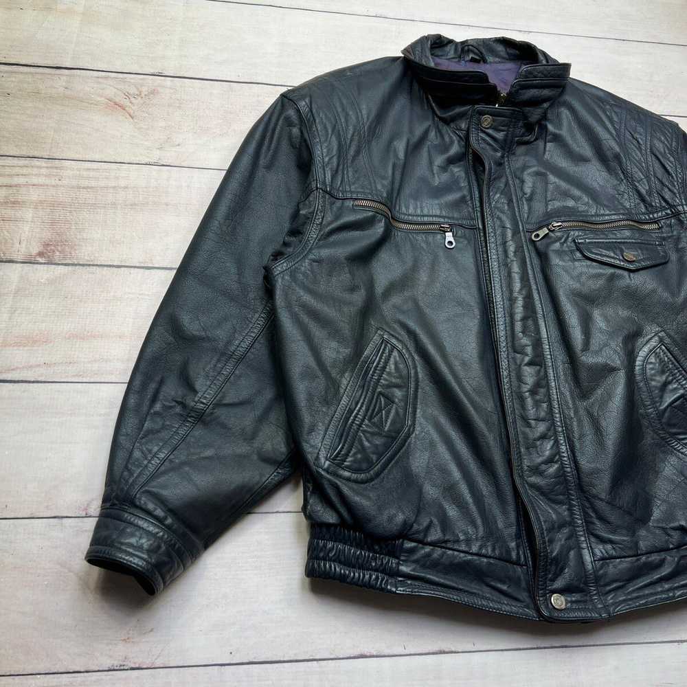 Leather × Leather Jacket × Vintage Vintage Black … - image 2