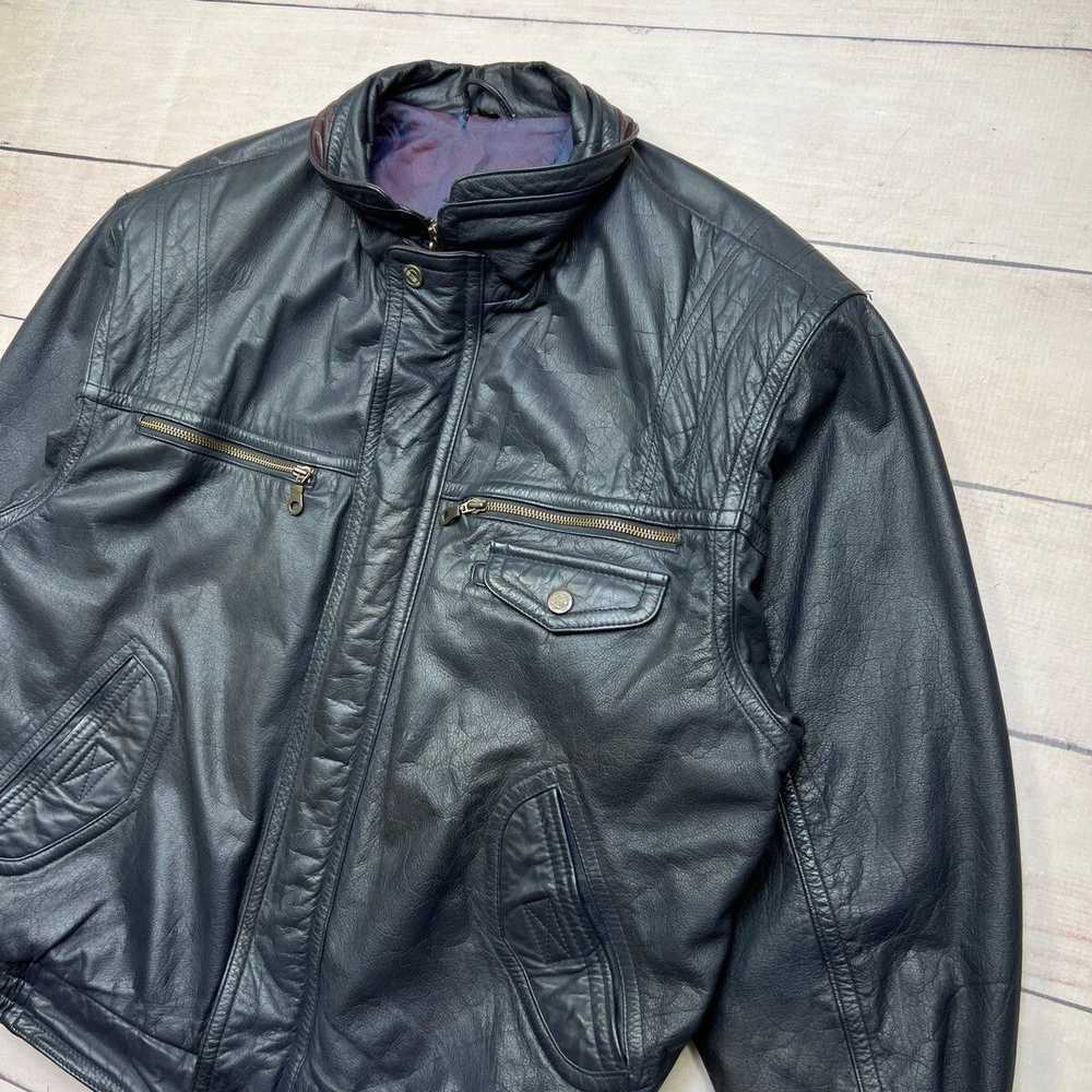 Leather × Leather Jacket × Vintage Vintage Black … - image 3