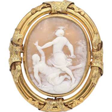 Antique 6K Yellow Gold Cameo Woman Being Abducted 