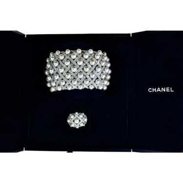 Chanel Matelasse Diamond & Pearl 18K Wide Bangle … - image 1