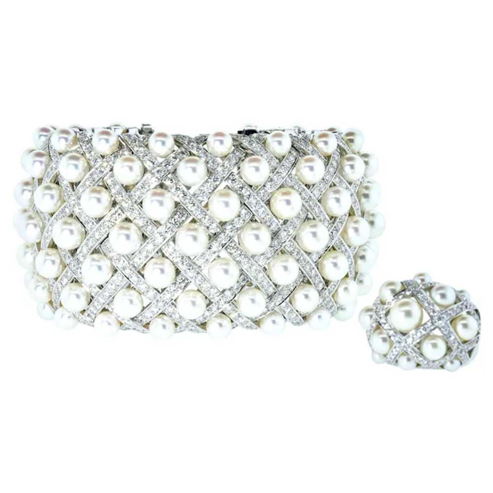 Chanel Matelasse Diamond & Pearl 18K Wide Bangle … - image 8