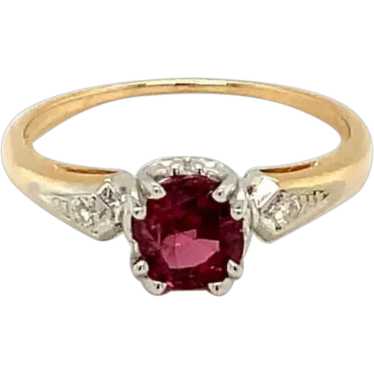 Circa 1940, Ruby and Diamond Three Stone Ring, 14… - image 1