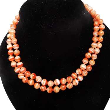 Vintage Exquisitely Banded Red Agate Necklace - image 1