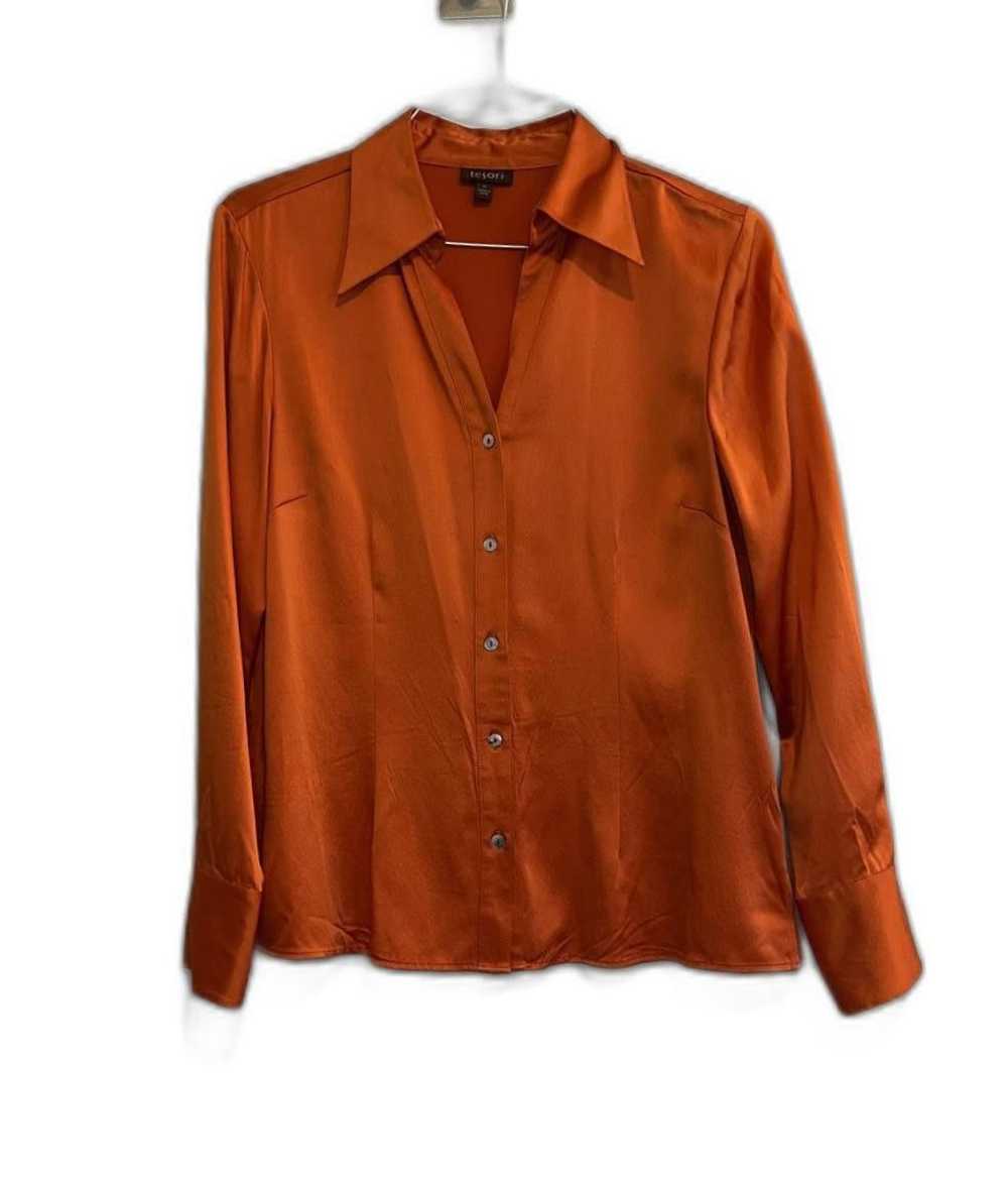 Designer Tesori Women's Satin Orange Blouse 100% … - image 1