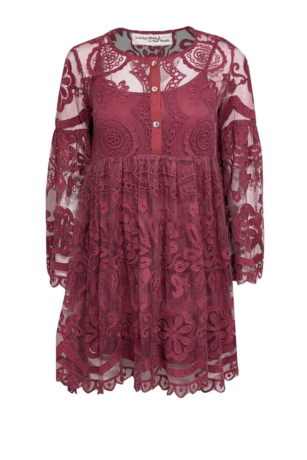 Free People - Dark Rose Pink Lace Dress Sz XS - image 1