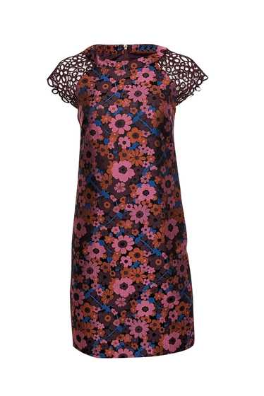 Trina Turk - Black & Maroon Floral Print Dress w/… - image 1