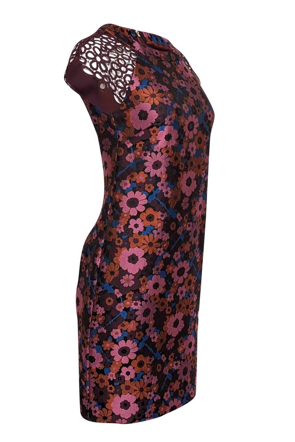 Trina Turk - Black & Maroon Floral Print Dress w/… - image 2