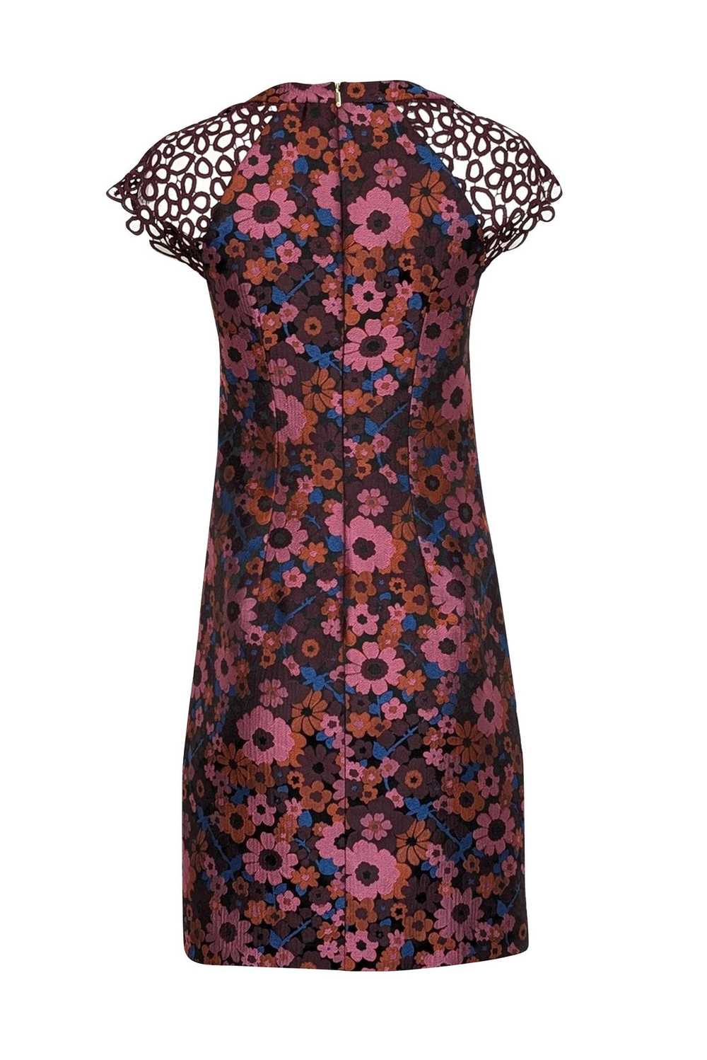 Trina Turk - Black & Maroon Floral Print Dress w/… - image 3