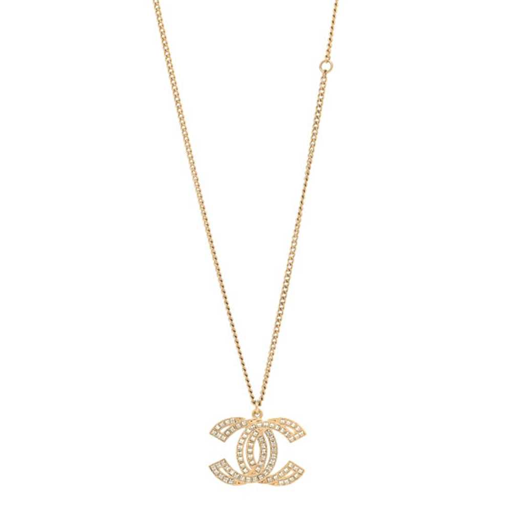 CHANEL Metal Crystal Baguette CC Pendant Necklace… - image 1