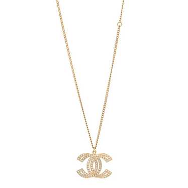 CHANEL Metal Crystal Baguette CC Pendant Necklace… - image 1