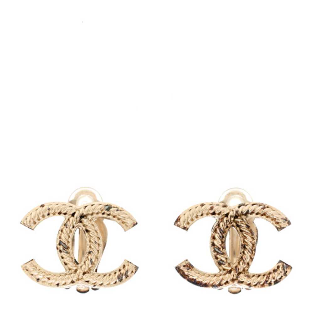 CHANEL Textured CC Clip On Earrings Gold - image 1