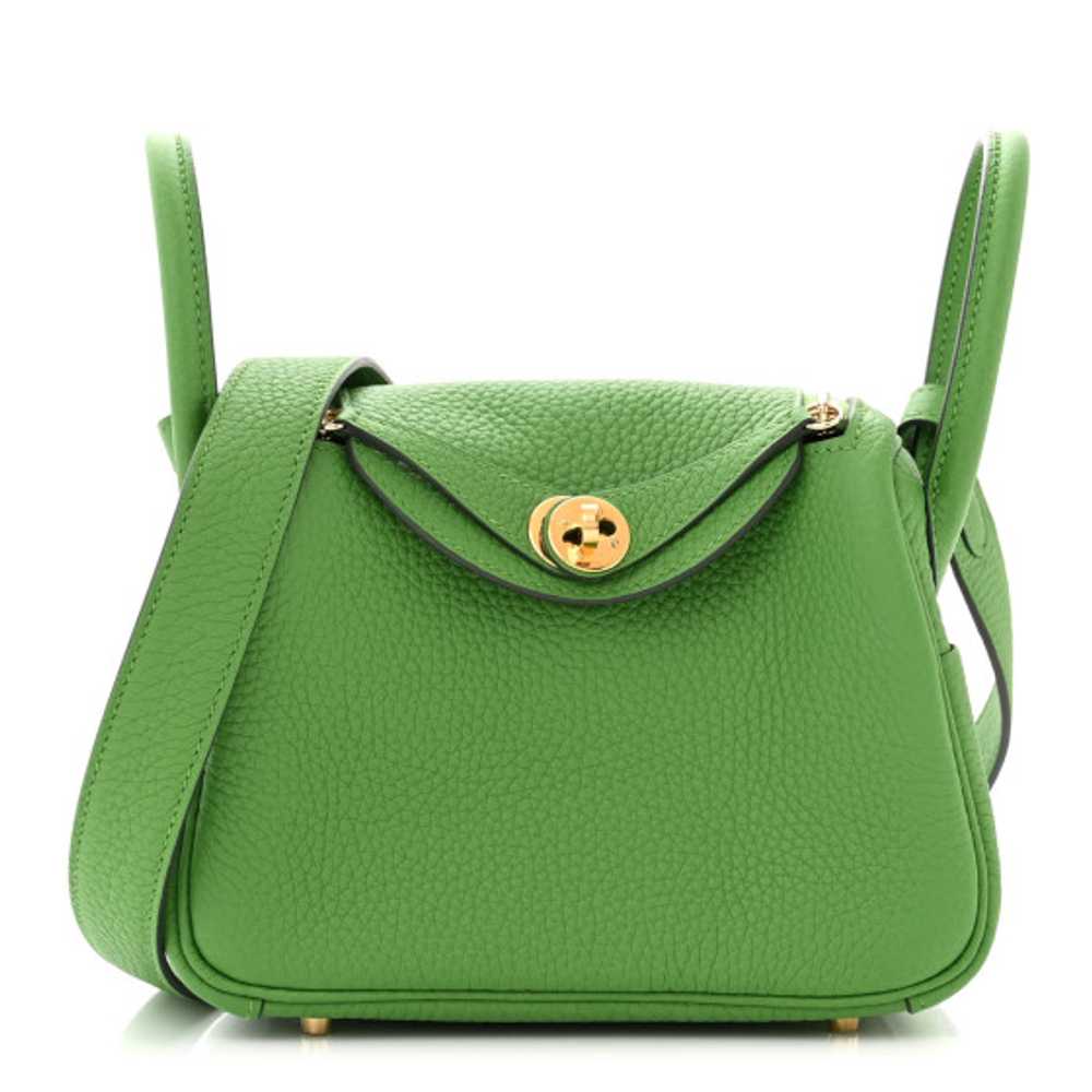 HERMES Taurillon Clemence Mini Lindy 20 Vert Yucca - image 1