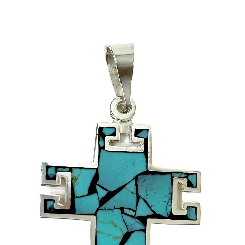 Other Cross Pendant Sterling Silver Turquoise Inl… - image 4