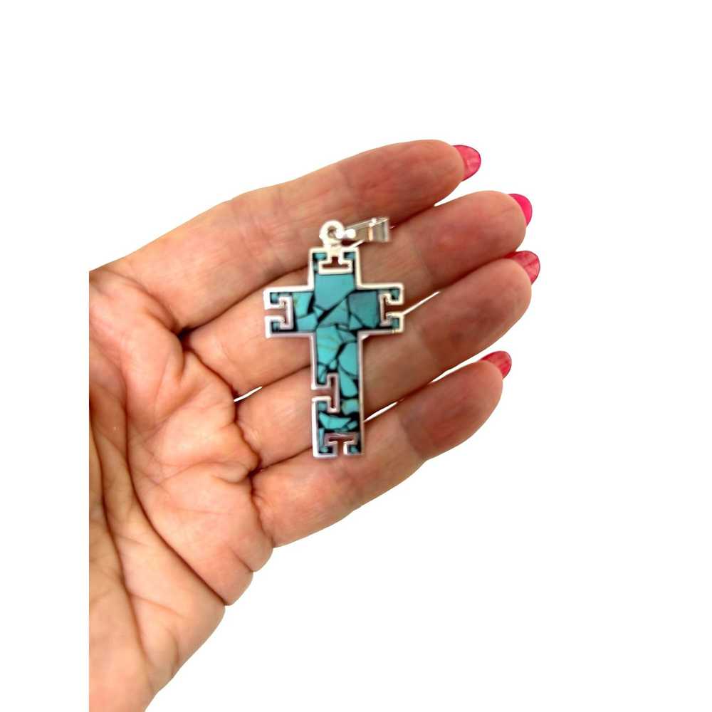 Other Cross Pendant Sterling Silver Turquoise Inl… - image 5