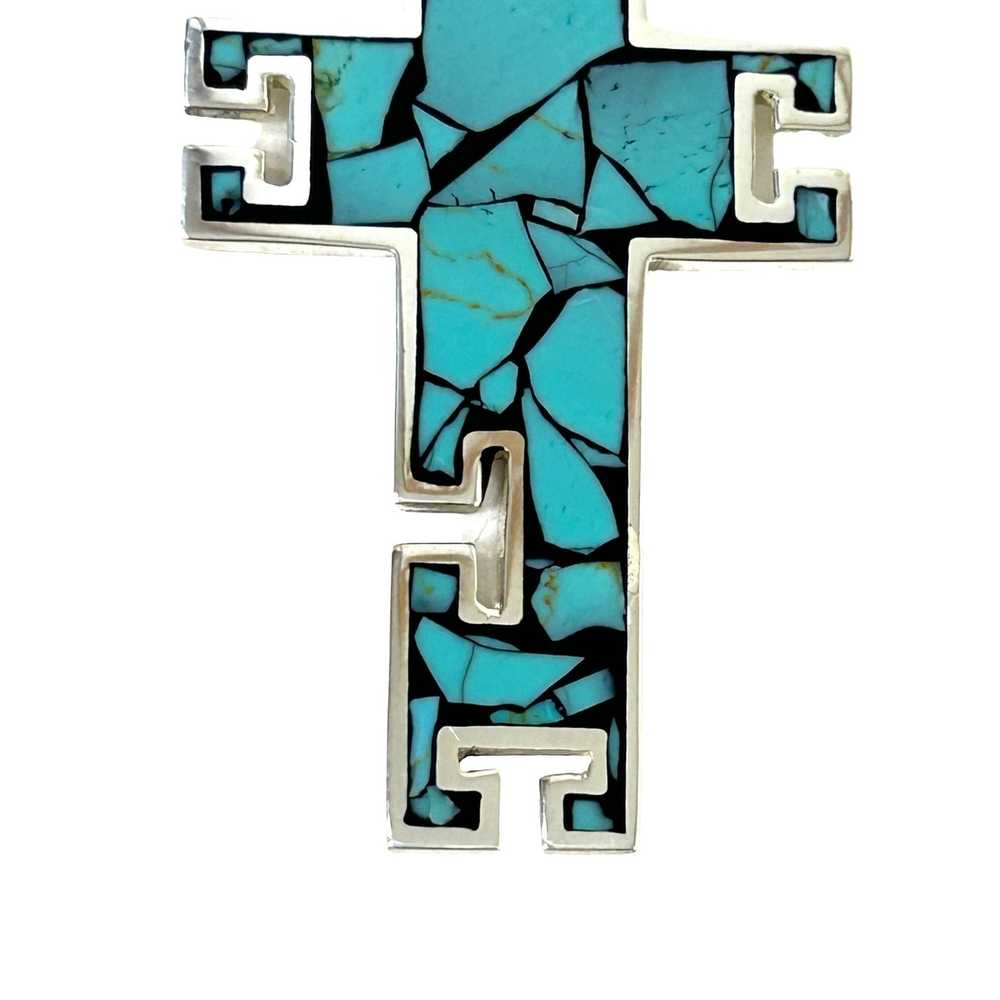 Other Cross Pendant Sterling Silver Turquoise Inl… - image 6