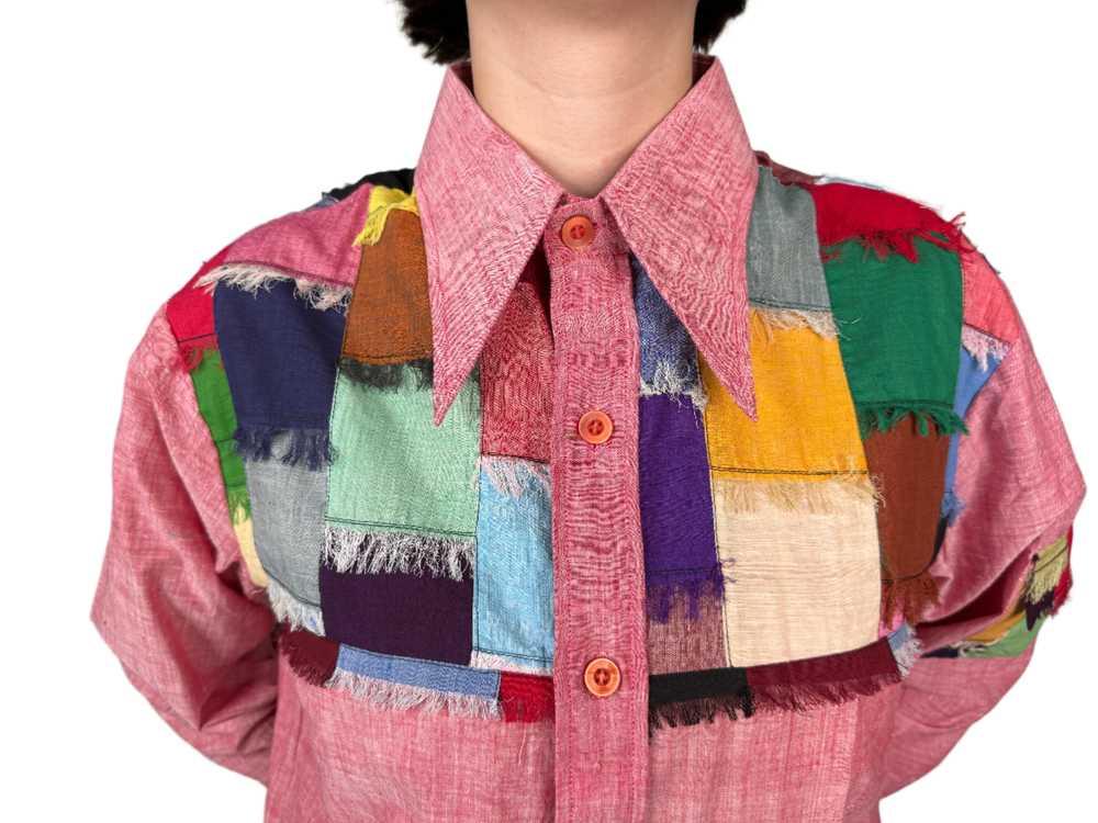 Lew Magram, Red Disco Shirt w/ Patchwork 1970s - image 2