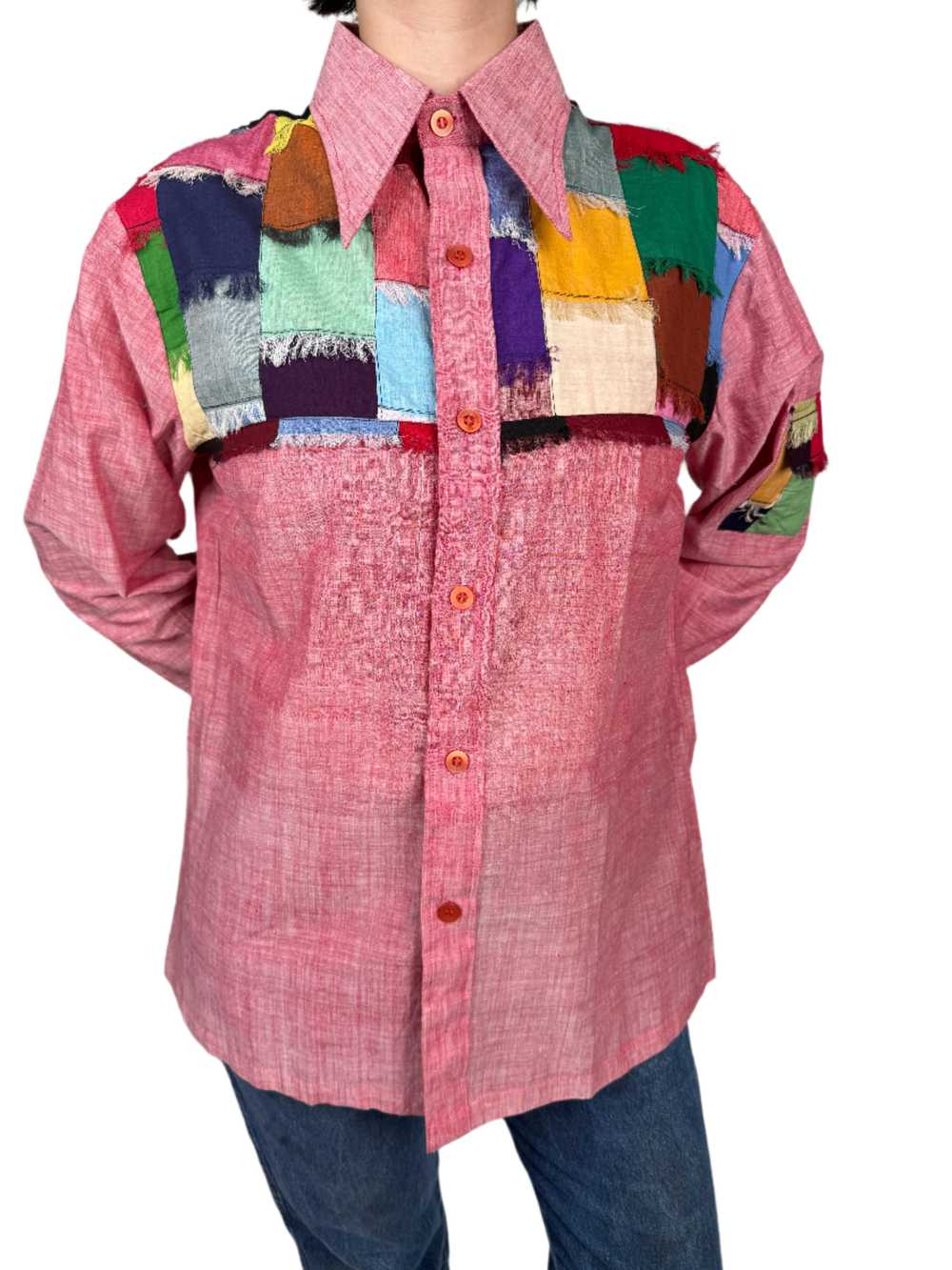 Lew Magram, Red Disco Shirt w/ Patchwork 1970s - image 5