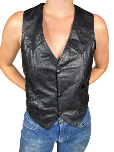 Black Mexican Leather Panel Vest 1980s