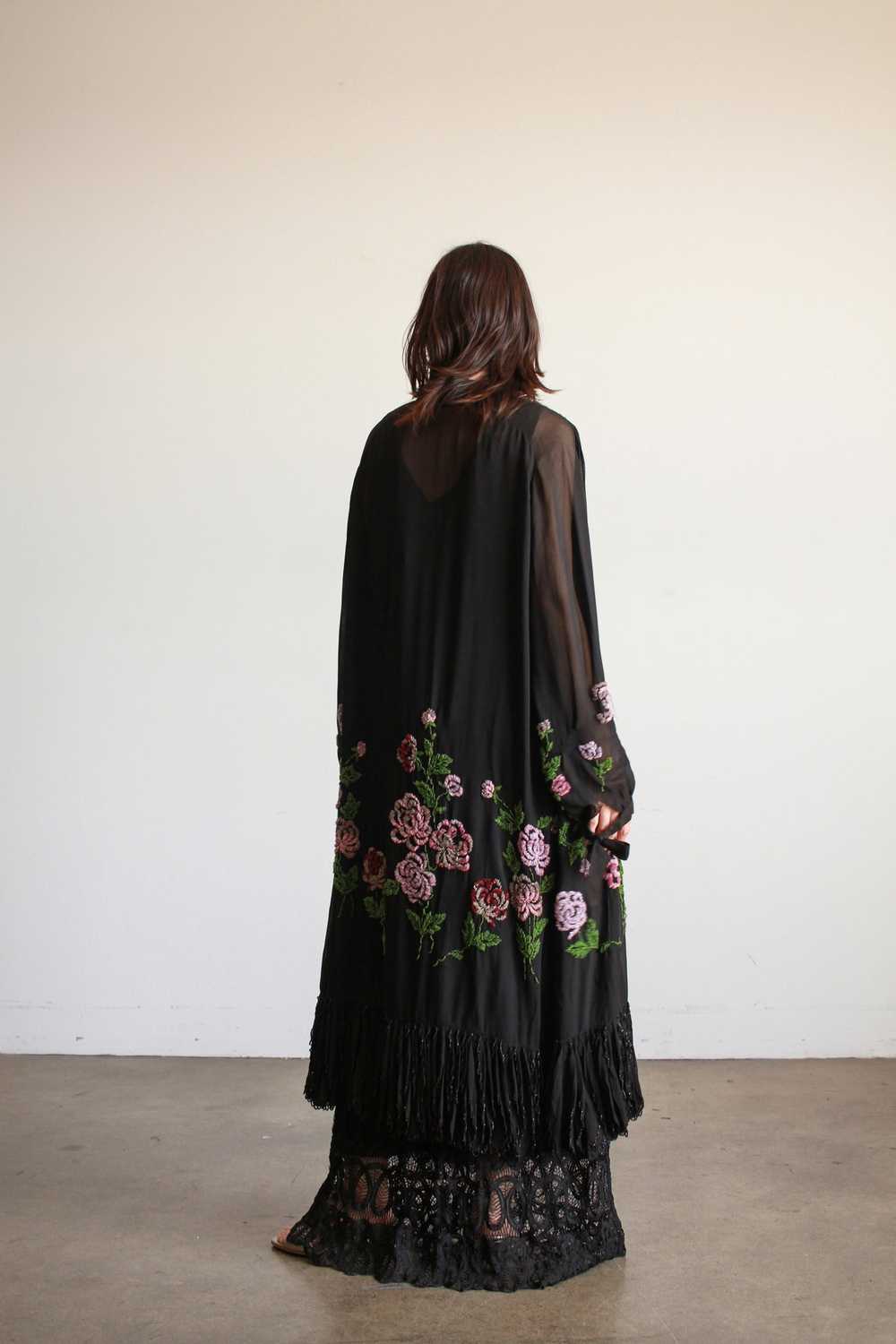 1920s Black Chiffon Floral Beaded Duster - image 11