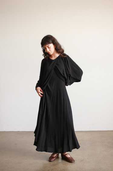 1980s Laise Adzer Black Cotton Draped Dress