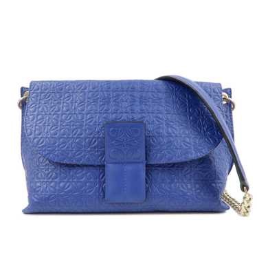 LOEWE Repeat Anagram Chain Shoulder Bag Blue Gold… - image 1