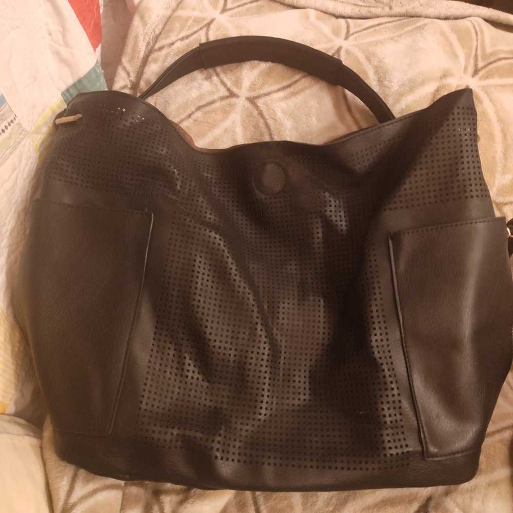 Le Miel Black Laser Cut Vegan Hobo Purse Handbag - image 2