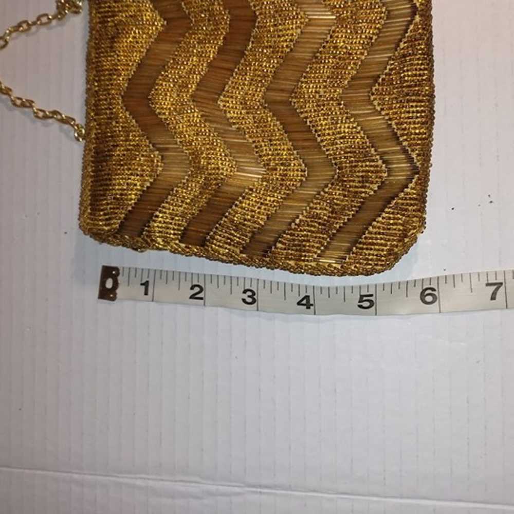 Vintage gold tone seed& tube beaded purse with sn… - image 6