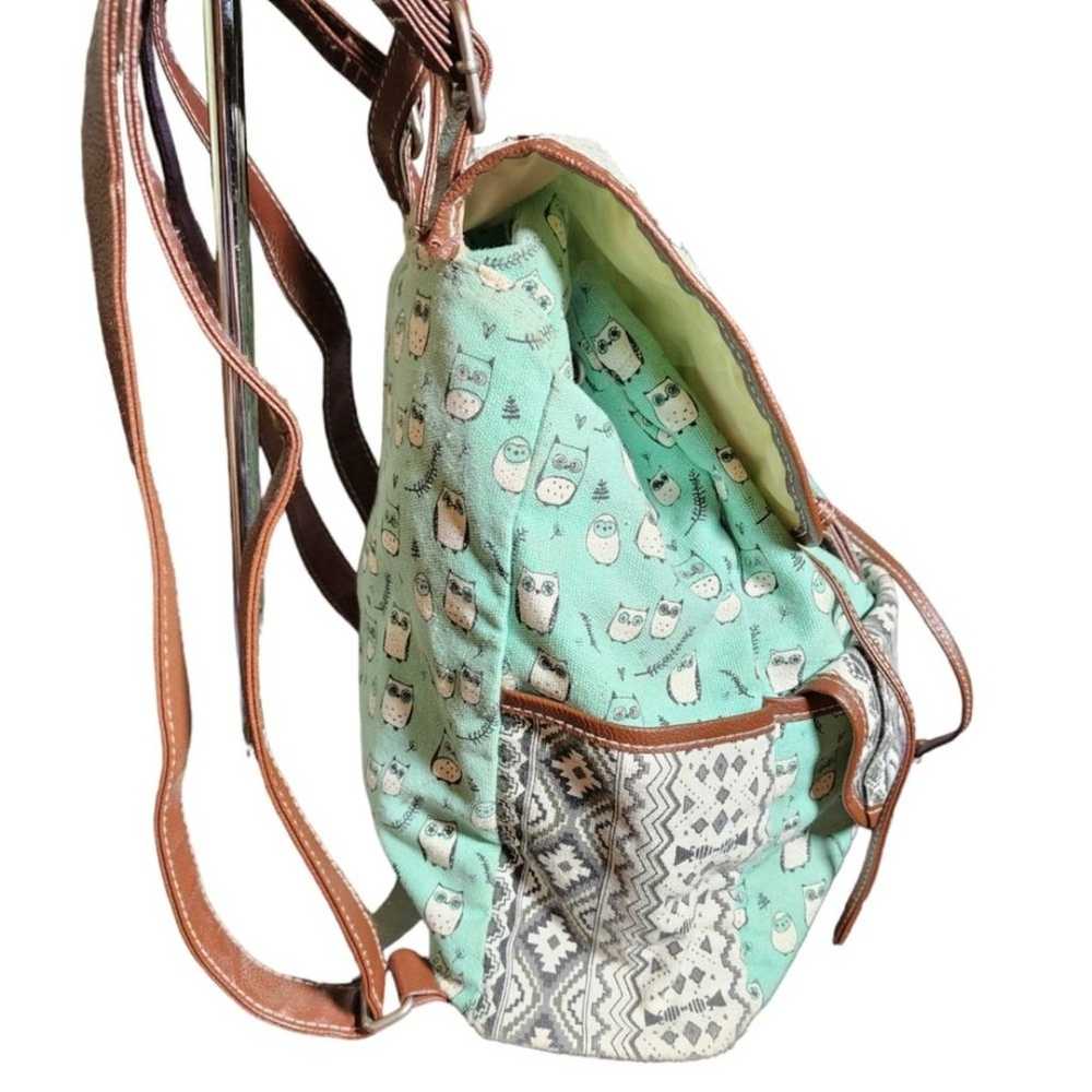 UNIONBAY Owl Themed Green Fabric & Lace Backpack … - image 2