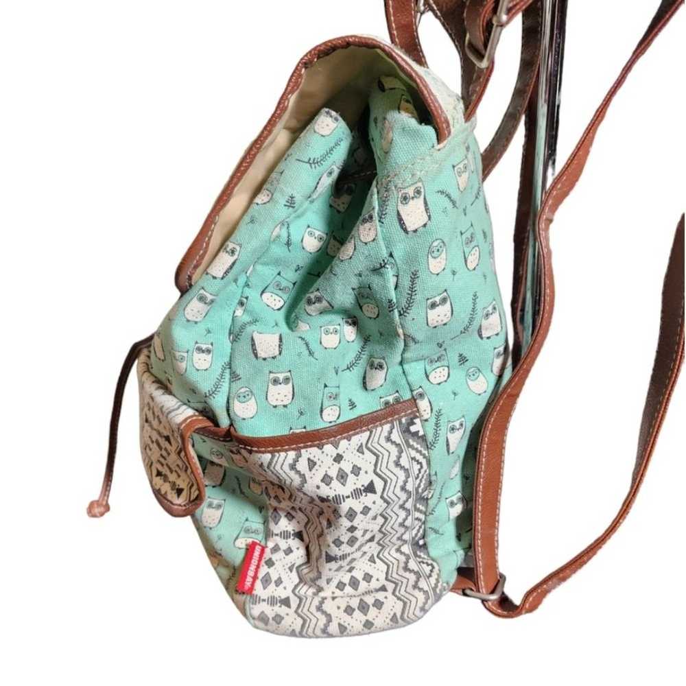 UNIONBAY Owl Themed Green Fabric & Lace Backpack … - image 3