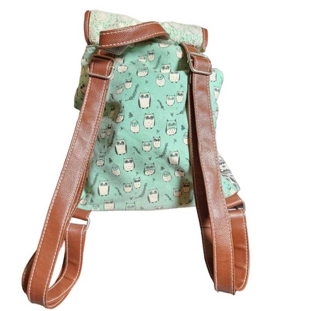 UNIONBAY Owl Themed Green Fabric & Lace Backpack … - image 4