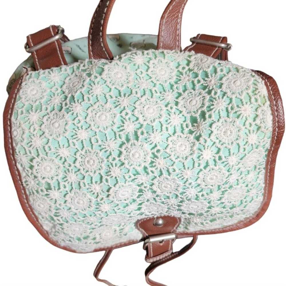 UNIONBAY Owl Themed Green Fabric & Lace Backpack … - image 6