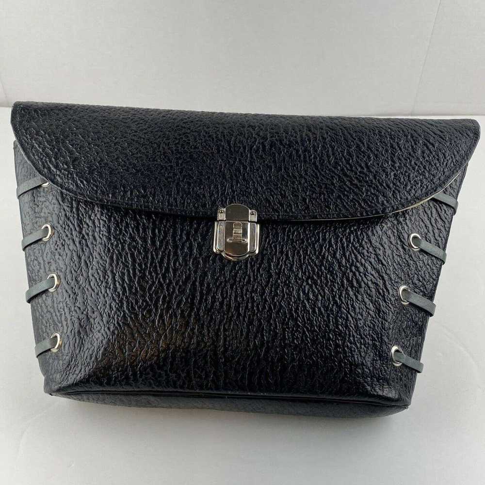 Vintage Clutch Bag Purse Black Pebbled Leather Si… - image 1