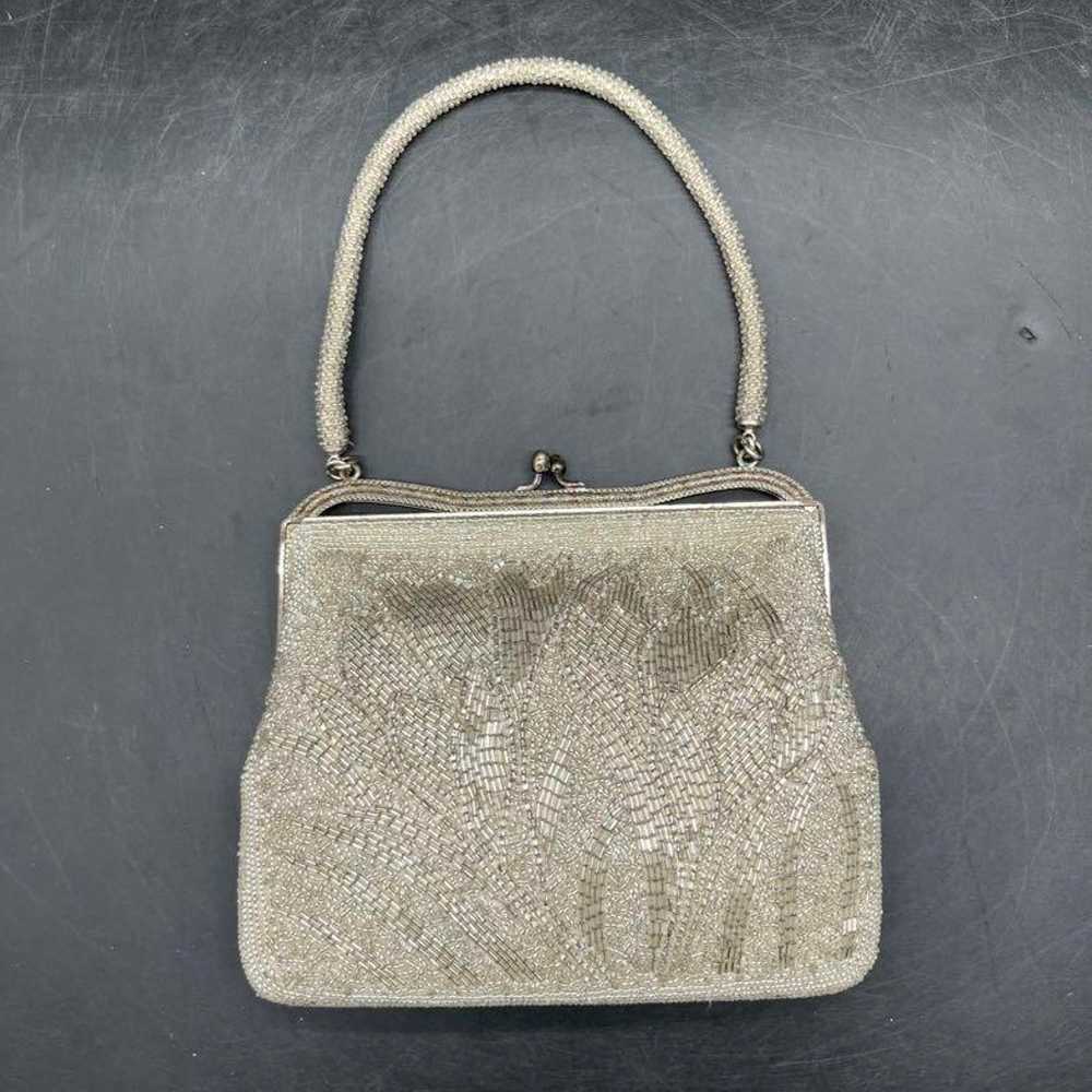 Beaded bag, Party bag, Showa retro, Silver tone, … - image 1