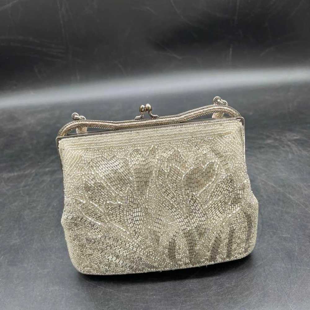 Beaded bag, Party bag, Showa retro, Silver tone, … - image 3