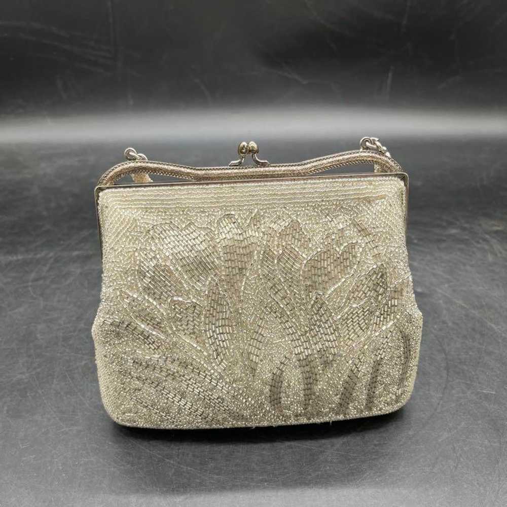 Beaded bag, Party bag, Showa retro, Silver tone, … - image 5